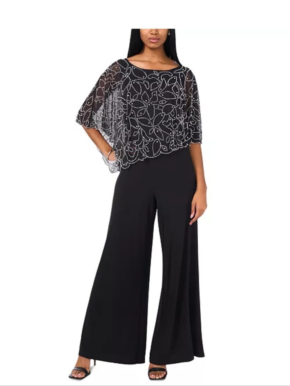 MSK Black Rhinestone Cape Overlay Wide Leg Jumpsuit Size S NWT Formal